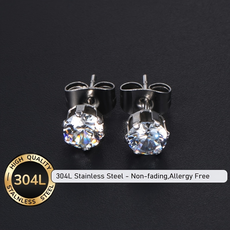 Men's Y2K Style 304L Stainless Steel Stud Earrings, Sparkling